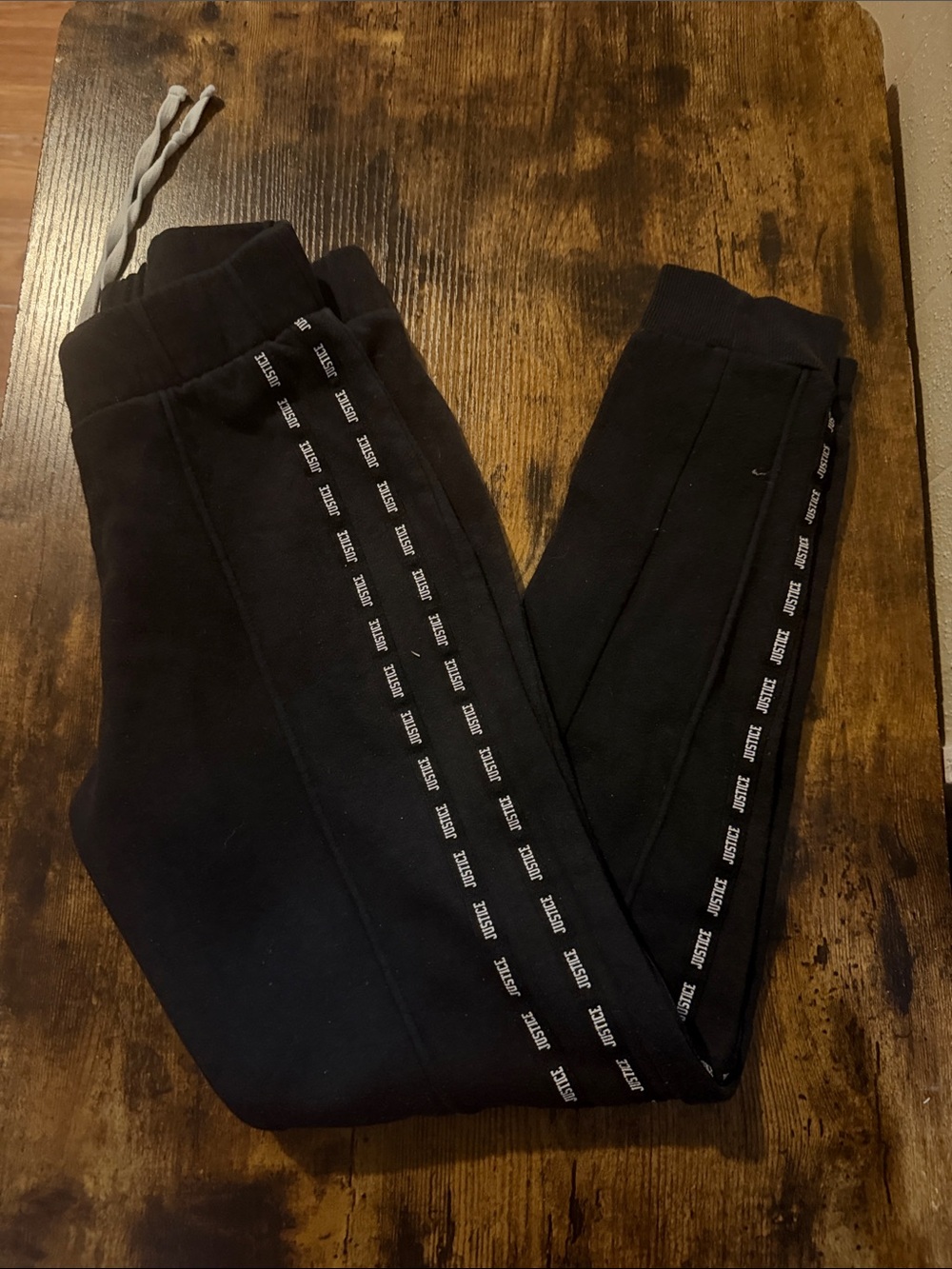 Justice Black Jogger Pants with Side Logo Tape